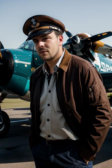 7-00095-819334952-VaclavNikdo wearing an aviator jacket, (captain's hat_1.1), on an airfield, propeller planes, vintage, from the side _lora_Vacla.png